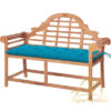 SMALL PATIO Teak Bench Outdoor with Blue Cushion