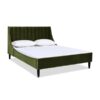 Modern wooden Bed with Padded Velvet Olive Green Fabric