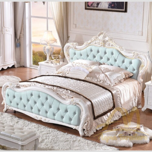 Luxury King Bed Carved white Padded Headboard