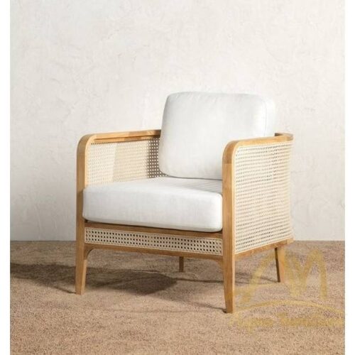 Teak Club Chair with Rattan Webbing