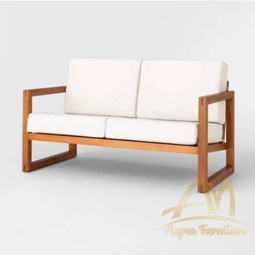 Teak Sofa 2 Seaters Romagna Cushion White Fabric - Lounge Teak Chair for Hotel Furniture