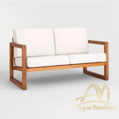 Teak Sofa 2 Seaters Romagna Cushion White Fabric - Lounge Teak Chair for Hotel Furniture