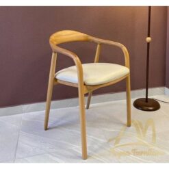 Kitchen Chair Natural Bleach Color Teak Wood with Leather Seat Custom