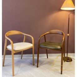 Kitchen Chair Natural Bleach Color Teak Wood with Leather Seat Custom