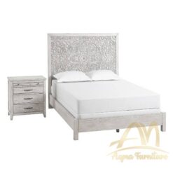 Wooden Bed set Custom with Carved Medalion style White