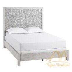 Wooden Bed set Custom with Carved Medalion style White