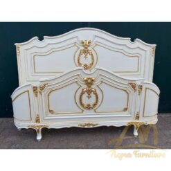 French Louis XVI White and Gold Queen Size Bedframe