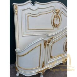 French Louis XVI White and Gold Queen Size Bedframe