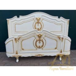French Louis XVI White and Gold Queen Size Bedframe