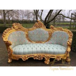 Floral Green Damask and Gold Rococo Settee antique