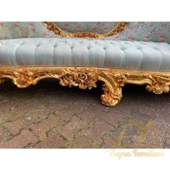 Floral Green Damask and Gold Rococo Settee antique