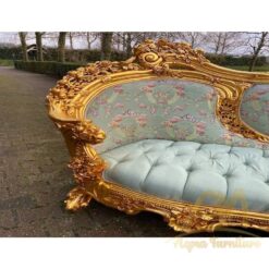 Floral Green Damask and Gold Rococo Settee antique