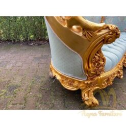 Floral Green Damask and Gold Rococo Settee antique