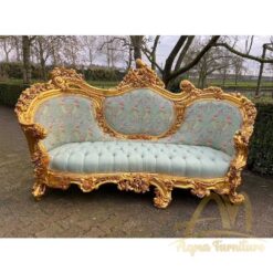 Floral Green Damask and Gold Rococo Settee antique