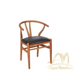 Danish Wishbone Style Chair with Black leather seat