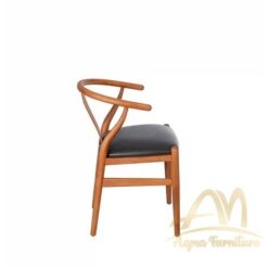 Danish Wishbone Style Chair with Black leather seat