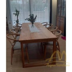 Danish Wishbone Style Chair with Black leather seat