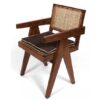Dining Arm Chair Pierre Jeanneret Solid Teak Wood Dark Brown Color with Rattan seat