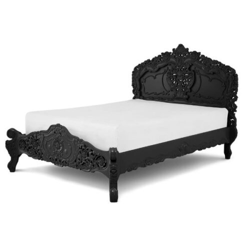 Solid Wooden Rococo Bed with carved Black color furniture