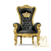Black Gold Throne Chair With Upholstered Synthetic Leather