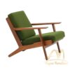 Vintage Lounge Chair Teak Wood with Olive Green Cushion