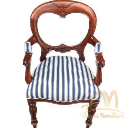 Elite Balloon back style dining chairs with Upholstered Fabric seat Mahogany wood - antique Handmade manufacture from Jepara Indonesia Furniture Craftmanship