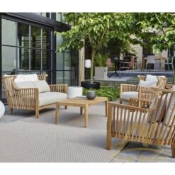 Elizabeth Teak Sofa Outdoor with Slat Natural Color - Modern Furniture Handmade solid wood from Indonesia Manufacture