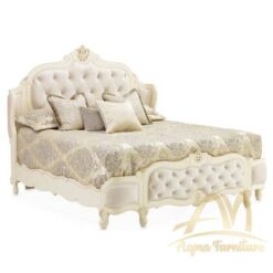 Monaco Tufted King Bed with Padded White Off Color - antique Handmade manufacture from Jepara Indonesia Furniture Craftmanship