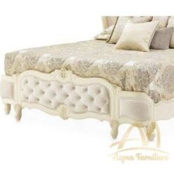 Monaco Tufted King Bed with Padded White Off Color - antique Handmade manufacture from Jepara Indonesia Furniture Craftmanship