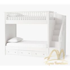 Twin Bunk Bed Children White Painted color - solid wood mahogany furniture indonesia