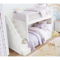 Twin Bunk Bed Children White Painted color - solid wood mahogany furniture indonesia