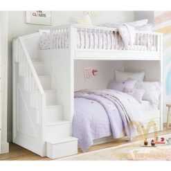 Twin Bunk Bed Children White Painted color - solid wood mahogany furniture indonesia