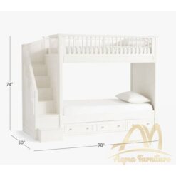 Twin Bunk Bed Children White Painted color - solid wood mahogany furniture indonesia
