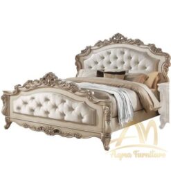 Eastern King Size Bed with Scalloped Engraving Details and Champagne Gold Painted - solid wood mahogany furniture indonesia