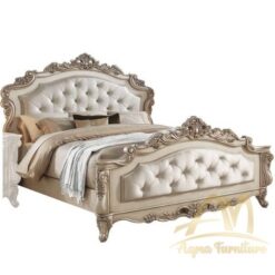 Eastern King Size Bed with Scalloped Engraving Details and Champagne Gold Painted - solid wood mahogany furniture indonesia