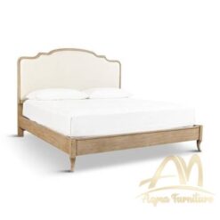 Minimalist European Bed with Upholstered fabric Headboard - antique Handmade manufacture from Jepara Indonesia Furniture Craftmanship