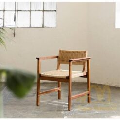 Wooden Armrest Chair with Rope Seat Teak Wood - Modern Furniture Handmade solid wood from Indonesia Manufacture