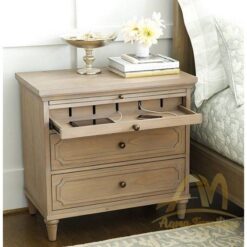 Nightstand solid wood with Charging Station and 2 Drawers - Modern Teak Furniture Manufacture from Indonesia Custom Design