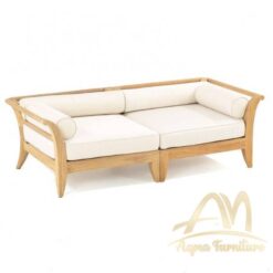 Loveseat Set 2 Pieces Teak Fine Sanded with Cushion Fabric Outdoor - Modern Furniture Handmade solid wood from Indonesia Manufacture