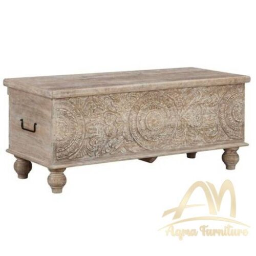 Carved Wood Storage Bench with Hinge Top Classic