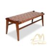 Ottoman Bench with Genuine Leather Woven Teak Wood