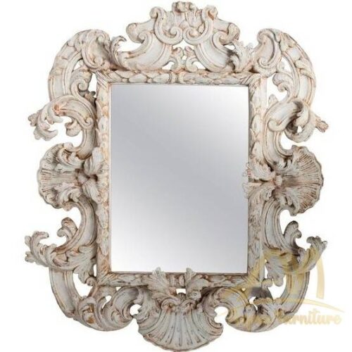 Rococo Mirror with Carved White Painted