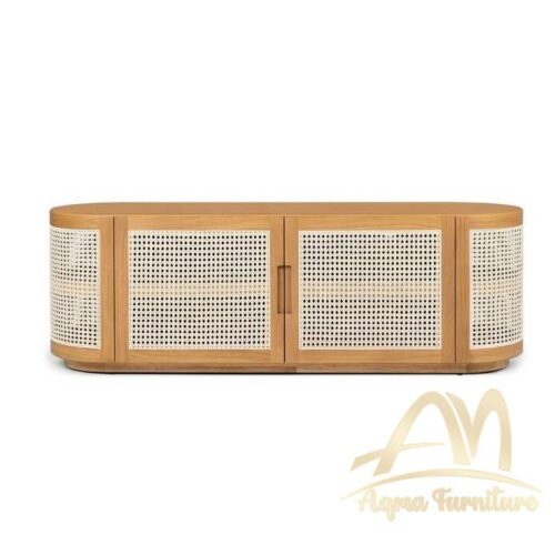 Capsule Cabinet Teak Wood with Rattan Webbing