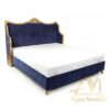 Luxury Bed with Carved Gold Frame and Dark Blue Velvet