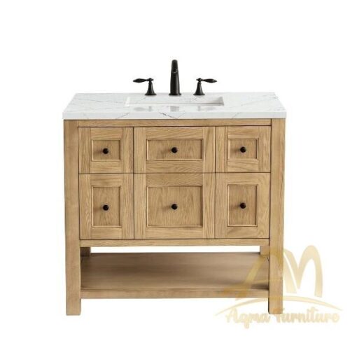 Single 36 Inch Vanity Bath Teak Wood No Marble