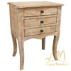 Nightstand with 3 Drawers Teak Wood White Wash
