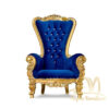 Luxury Throne Chair with Gold Frame and Blue Velvet Fabric