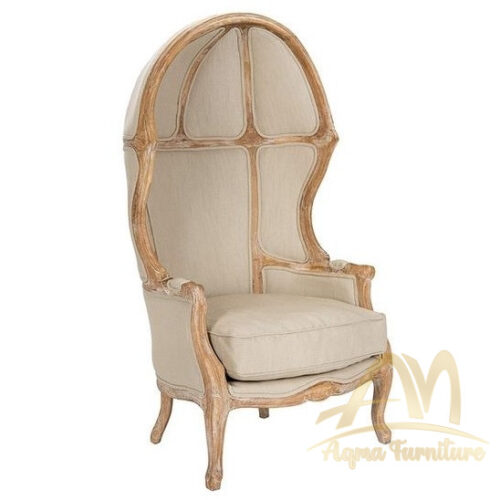 French Porter Balloon Chair Upholstered Beige Fabric
