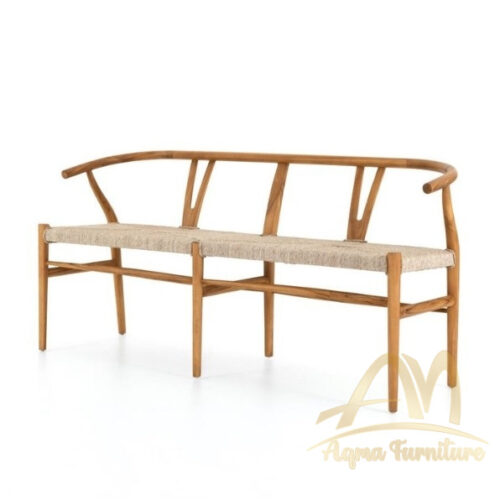 Natural Teak Outdoor Bench Woven Rope Seat