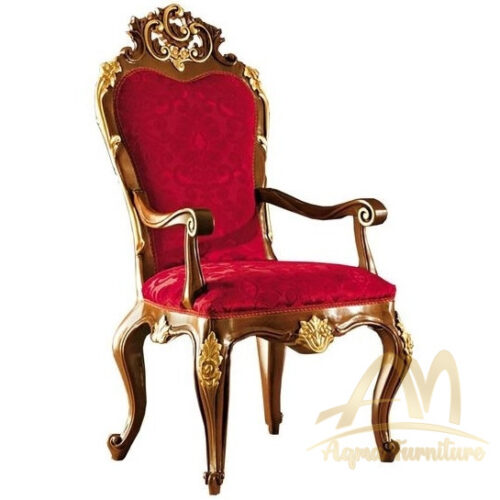 Italian Accent Chair with Gold Frame Solid Wood and Red Velvet